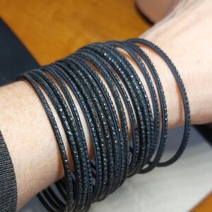 17pc Black Glitter Skinny Bangles Lot